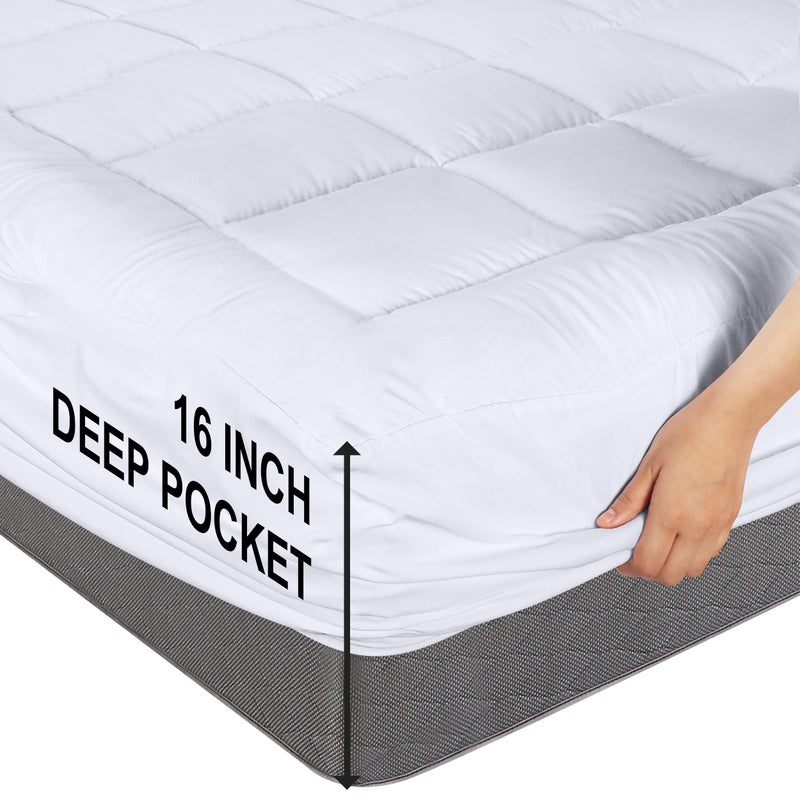 Utopia Bedding وسادة مرتبة يوتوبيا بحجم توأم، واقي مرتبة فائق الجودة مزود بتصميم مخطط، غطاء عميق يمتد حتى 16 بوصة، وسادة علوية رقيقة (39x75 بوصة، أبيض) - Image 5