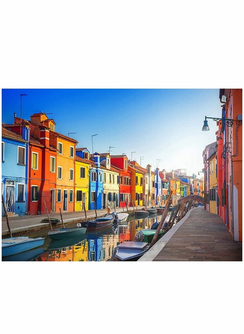 واي آند دي 1000 Pcs Jigsaw Puzzle, Colorful Houses in Venice Floor Puzzle for Kids Adult - Image 1