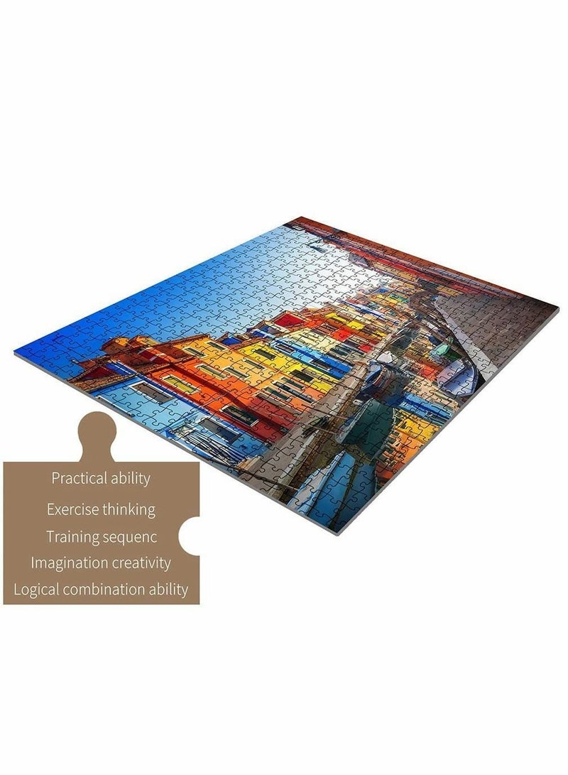 واي آند دي 1000 Pcs Jigsaw Puzzle, Colorful Houses in Venice Floor Puzzle for Kids Adult - Image 4