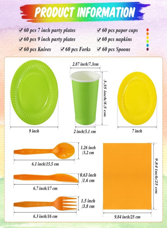 Inbagi 420 Pieces Rainbow Party Decorations Include 7" and 9" Colorful Paper Plates Colored Napkins Cups Spoons Forks Knives Complete Pack for Fiesta Neon Birthday Party Supplies - Image 2