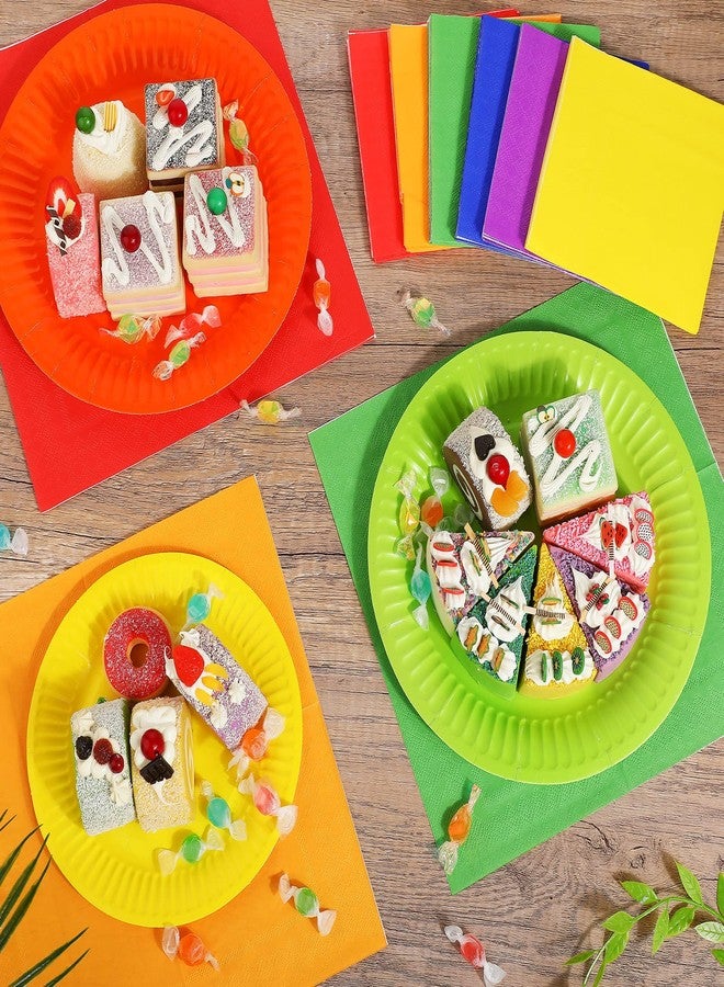 Inbagi 420 Pieces Rainbow Party Decorations Include 7" and 9" Colorful Paper Plates Colored Napkins Cups Spoons Forks Knives Complete Pack for Fiesta Neon Birthday Party Supplies - Image 3