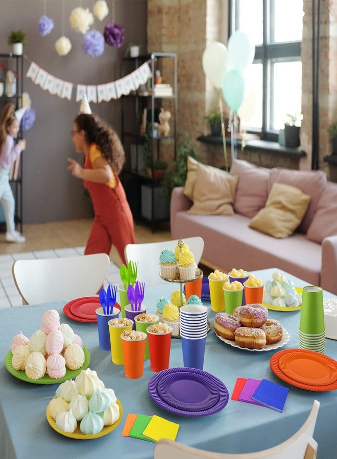Inbagi 420 Pieces Rainbow Party Decorations Include 7" and 9" Colorful Paper Plates Colored Napkins Cups Spoons Forks Knives Complete Pack for Fiesta Neon Birthday Party Supplies - Image 4