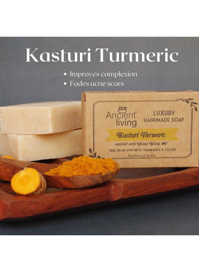 Ancient Living Kasthuri Tumeric Luxury Handmade Soap -100 Gm (Set Of 2) Organic Hydrating Bath Soap Radiant & Clear Skin Suitable For Dry And Combination Skin  - Image 4