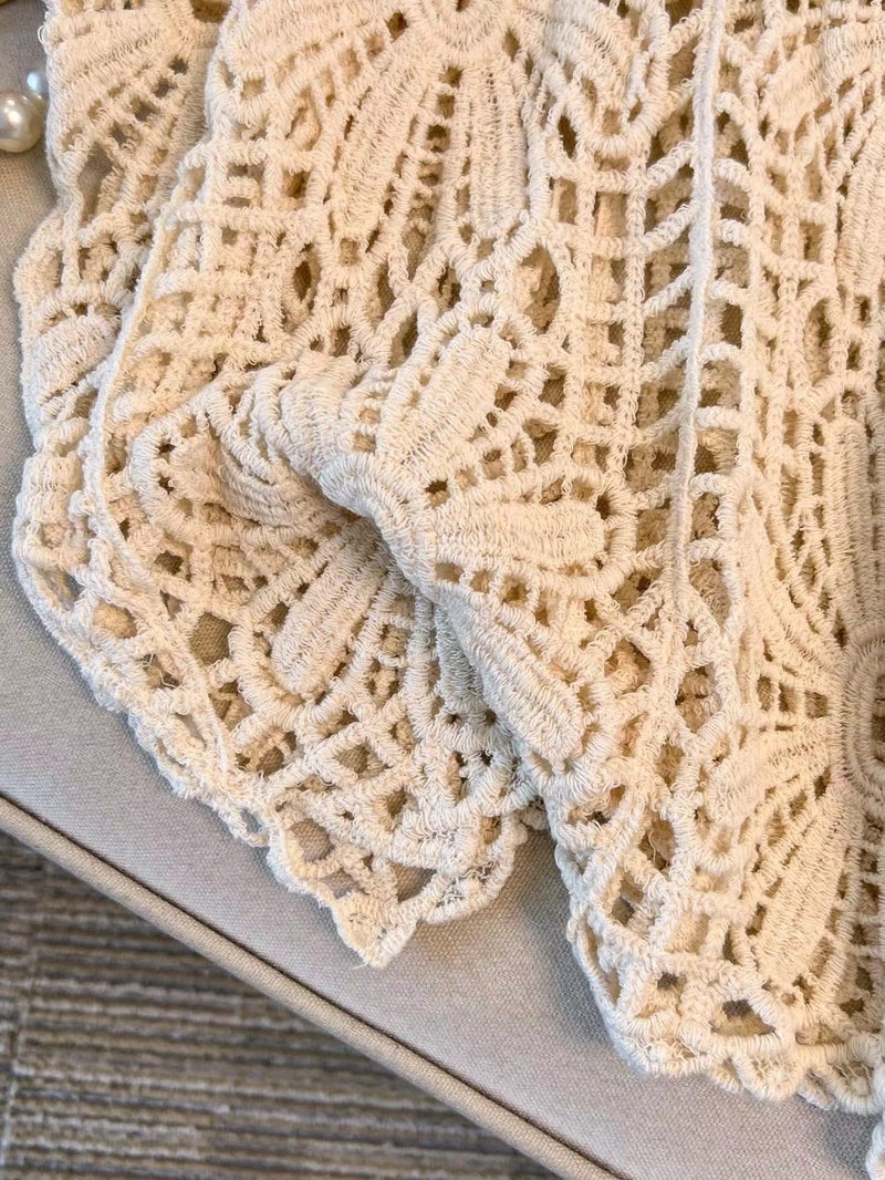 MakeMeChic Women's Plus Size Boho Tops Crochet Sweater Dolman Sleeve Beach Cover Up Plus Beige 0XL - Image 2