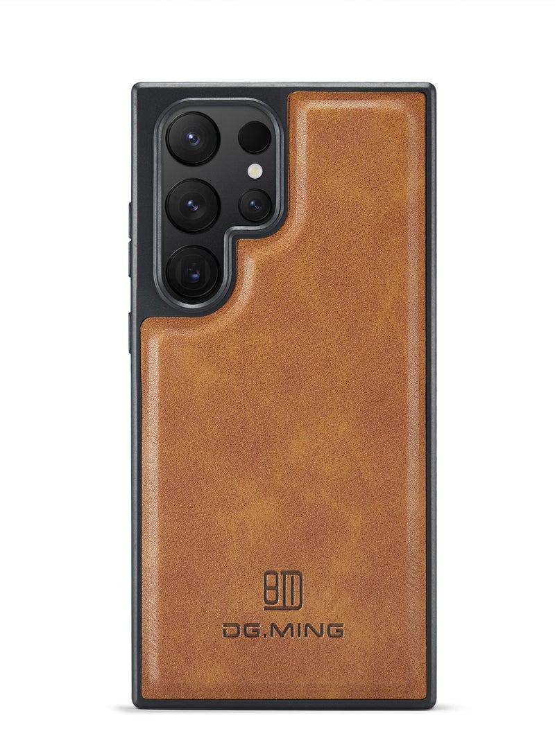 DGMING Case Cover Premium Leather Back with Logo CutOut Shockproof Compatible with Samsung Galaxy S24 Ultra (Brown)  - Image 2