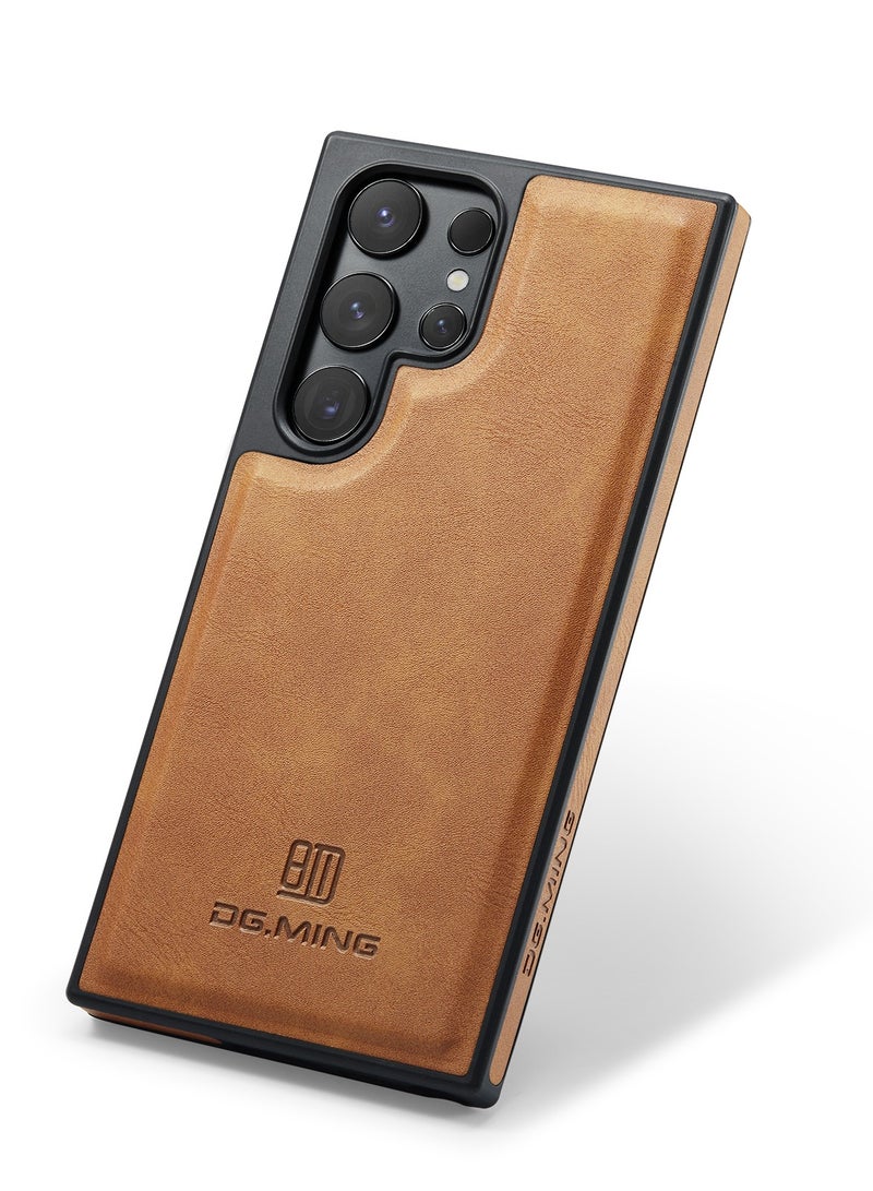 DGMING Case Cover Premium Leather Back with Logo CutOut Shockproof Compatible with Samsung Galaxy S24 Ultra (Brown)  - Image 1