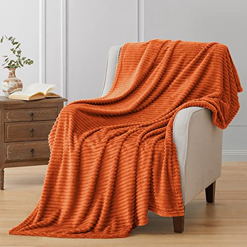 Vessia Flannel Fleece Throw Blanket50X70 Inch Orange Lightweight Warm Cozy Soft Couch and Bed Blanket Plush Microfiber Sofa Throw for All Season