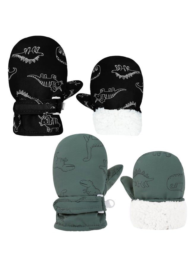ENBAOHUI Baby GlovesToddler Snow Glove Waterproof Mittens Fleece Lined Winter Warm Glove Kids Snow Infant Ski Mitten for Baby Boys Girls Black Dino/Seagreen Blue Dino 6-24Months - Image 1