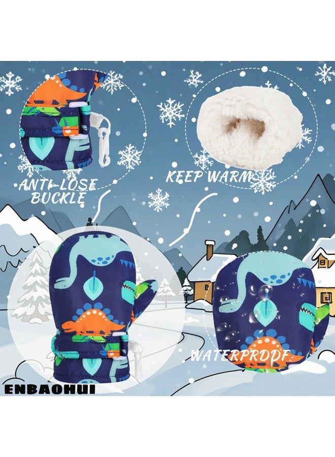 ENBAOHUI Baby GlovesToddler Snow Glove Waterproof Mittens Fleece Lined Winter Warm Glove Kids Snow Infant Ski Mitten for Baby Boys Girls Black Dino/Seagreen Blue Dino 6-24Months - Image 2
