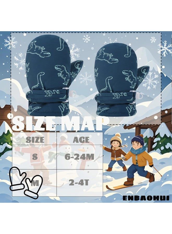 ENBAOHUI Baby GlovesToddler Snow Glove Waterproof Mittens Fleece Lined Winter Warm Glove Kids Snow Infant Ski Mitten for Baby Boys Girls Black Dino/Seagreen Blue Dino 6-24Months - Image 3