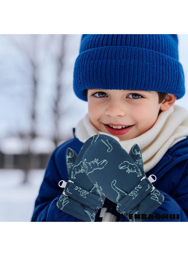ENBAOHUI Baby GlovesToddler Snow Glove Waterproof Mittens Fleece Lined Winter Warm Glove Kids Snow Infant Ski Mitten for Baby Boys Girls Black Dino/Seagreen Blue Dino 6-24Months - Image 4