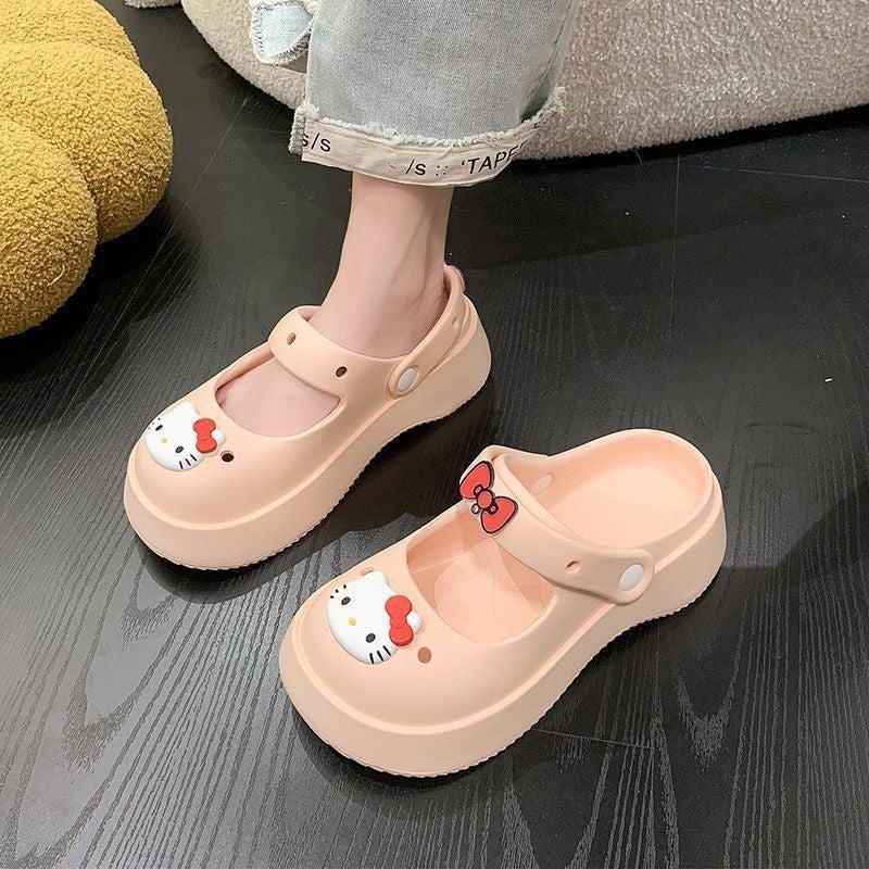 Diy Girl Height-Increasing Clogs Mary Jane Perforated Shoes Korean Version Student Summer Versatile Cartoon - Image 1