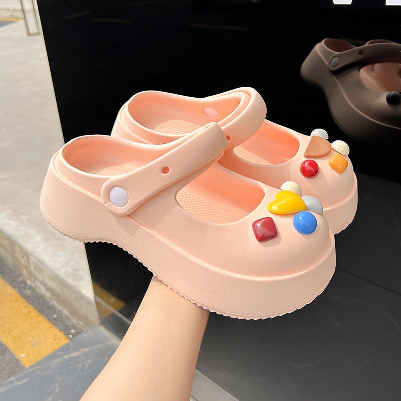 Diy Girl Height-Increasing Clogs Mary Jane Perforated Shoes Korean Version Student Summer Versatile Cartoon - Image 4