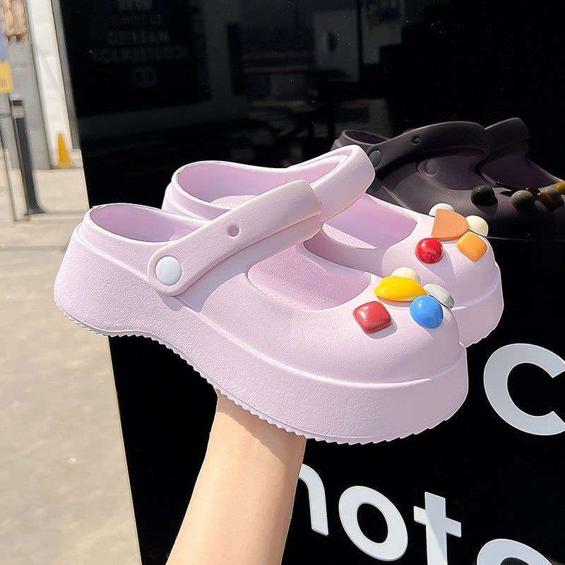 Diy Girl Height-Increasing Clogs Mary Jane Perforated Shoes Korean Version Student Summer Versatile Cartoon - Image 5