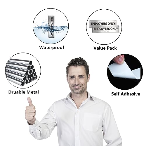 MongFun Employees Only Sign - 2 Pack Office Door Signs for Business Store Wall - Aluminum Metal with Strong Self Adhesive (Brushed Nickel/Black, 7" x 2") - Image 4