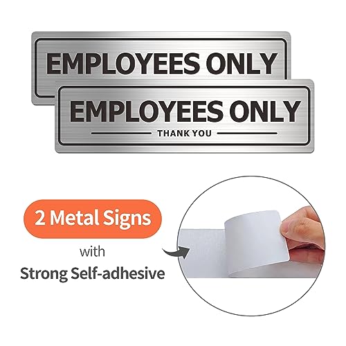 MongFun Employees Only Sign - 2 Pack Office Door Signs for Business Store Wall - Aluminum Metal with Strong Self Adhesive (Brushed Nickel/Black, 7" x 2") - Image 2