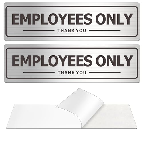 MongFun Employees Only Sign - 2 Pack Office Door Signs for Business Store Wall - Aluminum Metal with Strong Self Adhesive (Brushed Nickel/Black, 7" x 2") - Image 1