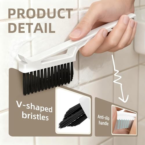 CLEANGOR Grout Cleaner Brush V Shape, Stiff Grout Cleaning Brushes for Tile Floor,Magic Brush, Bathroom Accessory, Cleaning Tools, Grout Scrub Brush Set for Shower, Bathroom, Kitchen, Household Use - Image 2