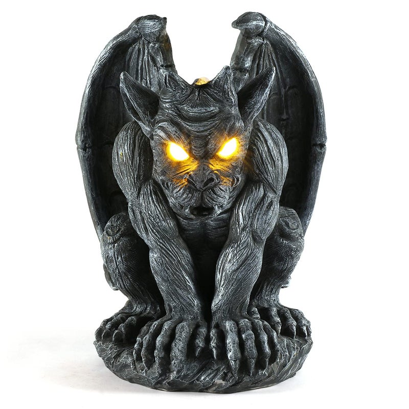 MIBUNG Large Winged Gargoyle Statue with Solar Lights Outdoor Decor Sitting Gargoyle Monster Dragon Garden Guardian Gothic Creep Scary Sculpture Patio Yard Lawn Decorations Valentines Day Gift
