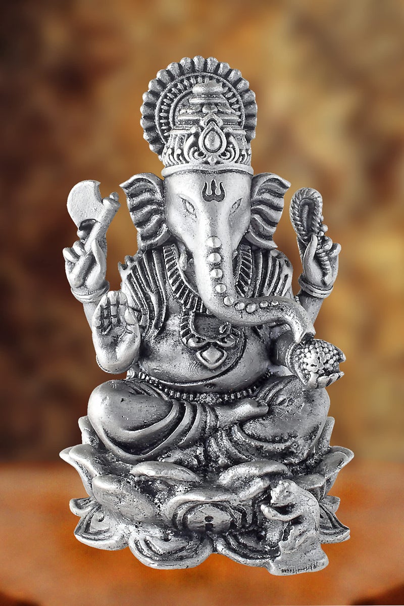 PRD CARATCAFE Silver Ganesha Murti for Car,Home & Office Pure 925 Solid Chandi Metal Idol of Ganesh Ji with Om Symbol Antique Look Gift Item for All Occasions & Festivals - Image 2