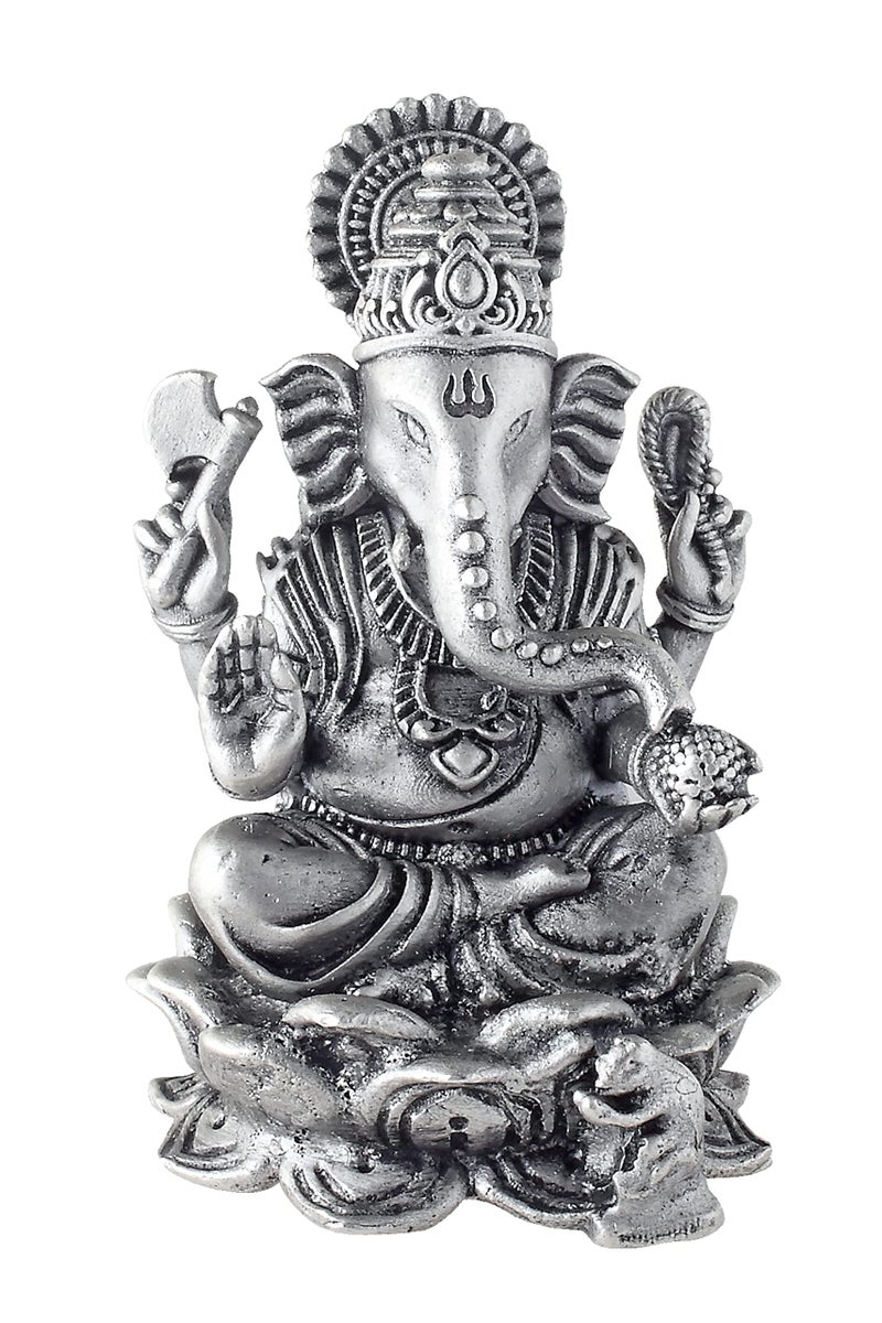 PRD CARATCAFE Silver Ganesha Murti for Car,Home & Office Pure 925 Solid Chandi Metal Idol of Ganesh Ji with Om Symbol Antique Look Gift Item for All Occasions & Festivals - Image 1