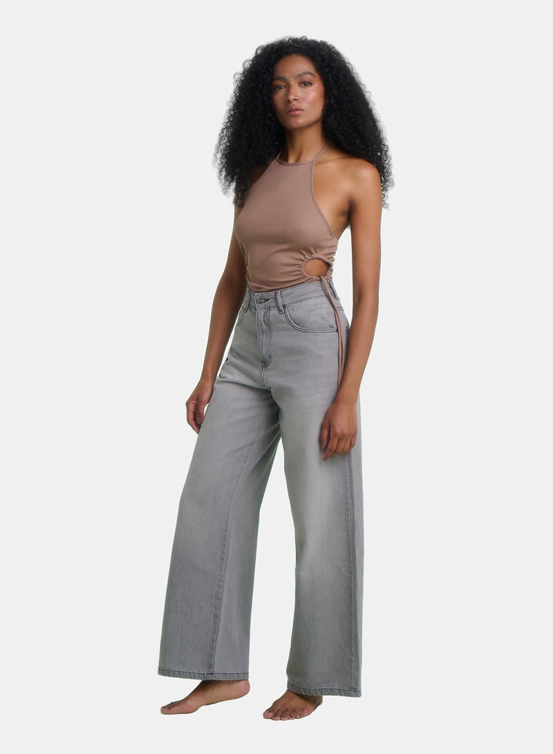 TGS Light Grey Mid Rise Wide Leg Women Jeans - Image 1