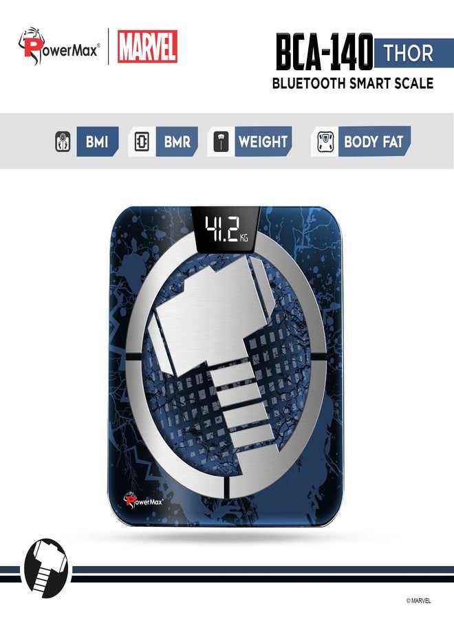 باورماكس فيتنيس ميزان باور ماكس إكس مارفل BCA-140 ثور الرقمي للحمام لقياس مؤشر كتلة الجسم (BMI) للياقة البدنية، بسعة وزن قصوى تصل إلى 180 كجم، شاشة LED، زجاج مقوى، تطبيق جوال، وجهاز تحليل نسبة الدهون في الجسم. - Image 2