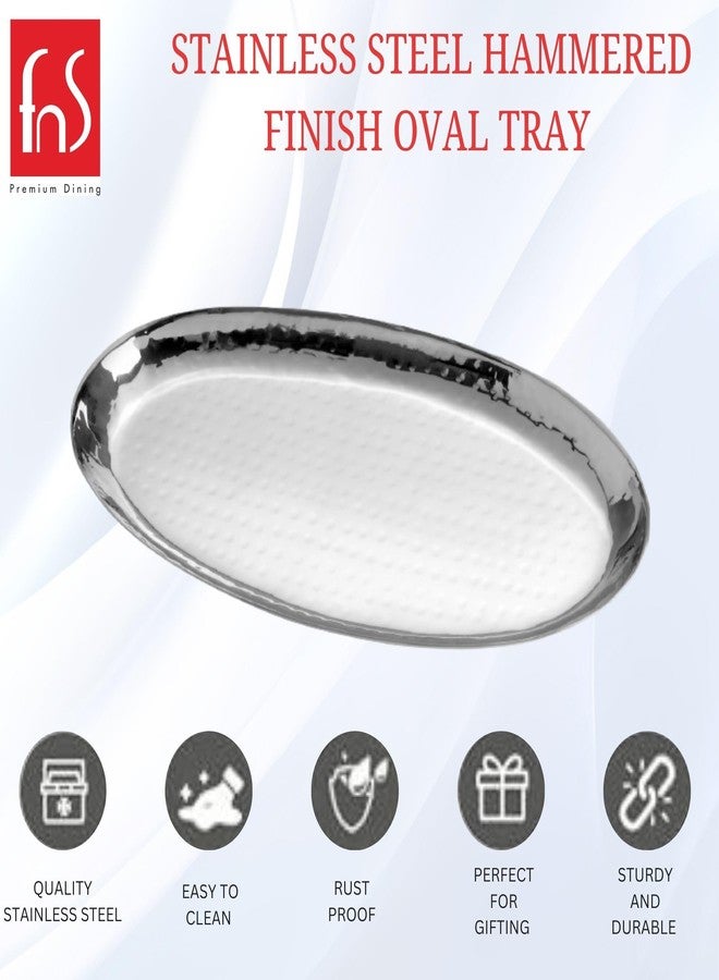 FNS Stainless Steel Oval Hammered Finish Deep Platter Ideal Tray for Serving - Image 3