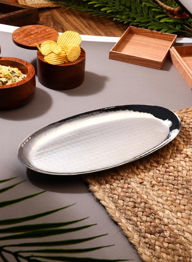 FNS Stainless Steel Oval Hammered Finish Deep Platter Ideal Tray for Serving - Image 1
