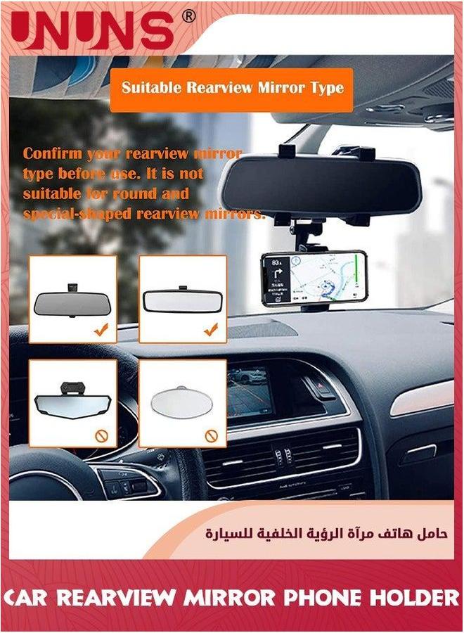 UNUNS Phone Holder For Car,Rear View Mirror Mount,Car Bracket/Stand With 360° Swivel And Adjustable Clips,Universal Smartphone Cradle,Automobile Accessories,Black  - Image 5