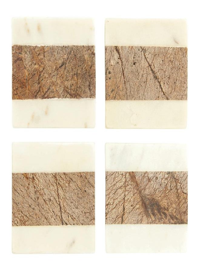 Creative Co-op Creative Co-Op Square Marble Coasters with Jute String (Set of 4 Pieces) Glasses and Bar Tools, Brown, 4 Count  - Image 2