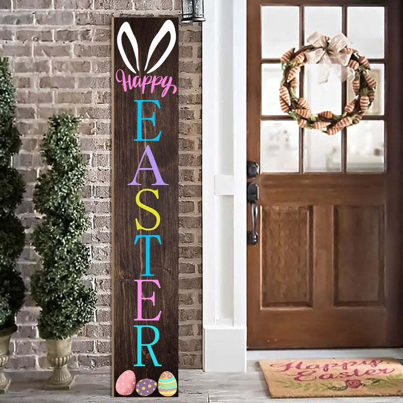 JYKCUL Easter Vertical Porch Sign for Welcome Front Door Rustic Tall Welcome sign for Front Porch Standing Farmhouse Door Porch Decoration 47.2"H - Image 1