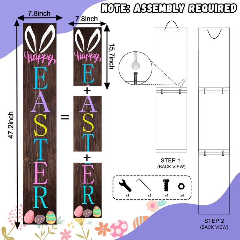 JYKCUL Easter Vertical Porch Sign for Welcome Front Door Rustic Tall Welcome sign for Front Porch Standing Farmhouse Door Porch Decoration 47.2"H - Image 3