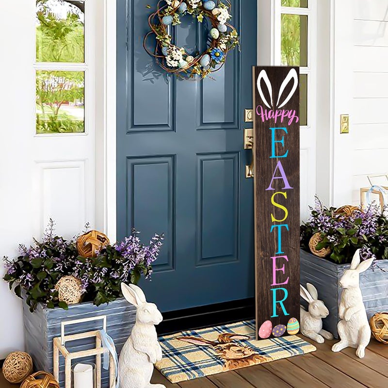 JYKCUL Easter Vertical Porch Sign for Welcome Front Door Rustic Tall Welcome sign for Front Porch Standing Farmhouse Door Porch Decoration 47.2"H - Image 2