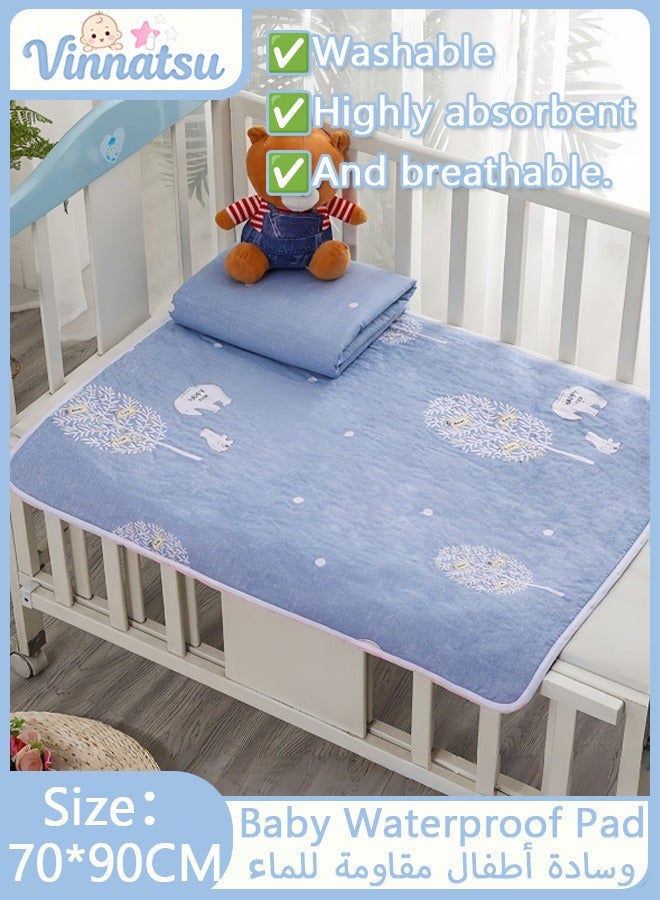 ضغط فين ملاءة سرير مضادة للماء، وسادة حفاضات للأطفال، وسادة سرير مضادة للماء وقابلة للغسل لحماية الفراش للرضع والأطفال الصغار والحيوانات الأليفة والبالغين الذين يعانون من سلس البول بواسطة وسادات تبول قابلة لإعادة الاستخدام والغسل 70 * 90 سم - Image 1