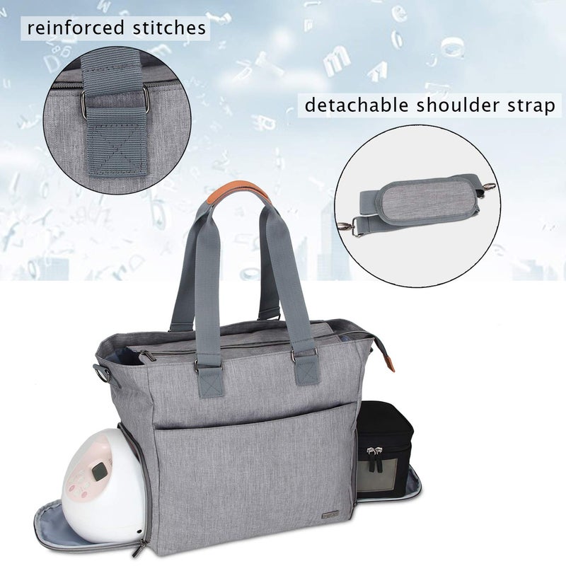 LUXJA Breast Pump Tote with Pockets for Laptop and Cooler Bag, Breast Pump Bag for Working Mothers (Fits Most Major Breast Pump), Gray - Image 2