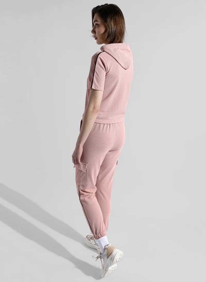 Campus Sutra Women's Solid Pink Regular Fit Co-Ords Set