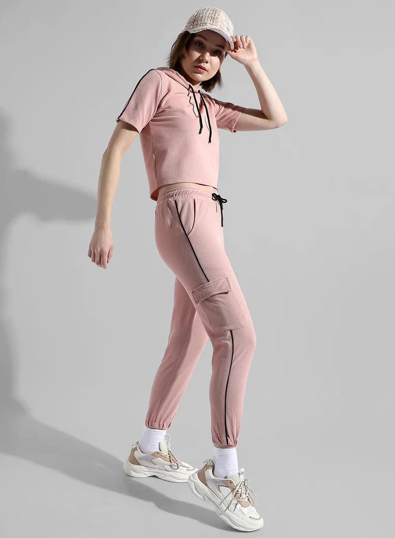 Campus Sutra Women's Solid Pink Regular Fit Co-Ords Set