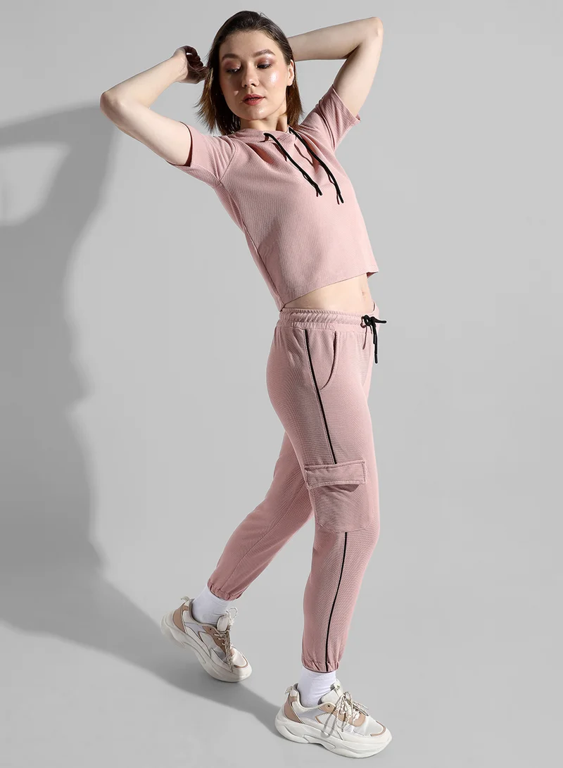 Campus Sutra Women's Solid Pink Regular Fit Co-Ords Set