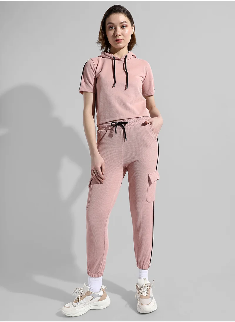 Campus Sutra Women's Solid Pink Regular Fit Co-Ords Set