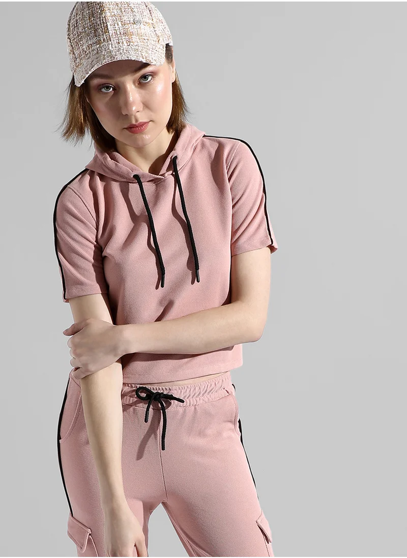 Campus Sutra Women's Solid Pink Regular Fit Co-Ords Set
