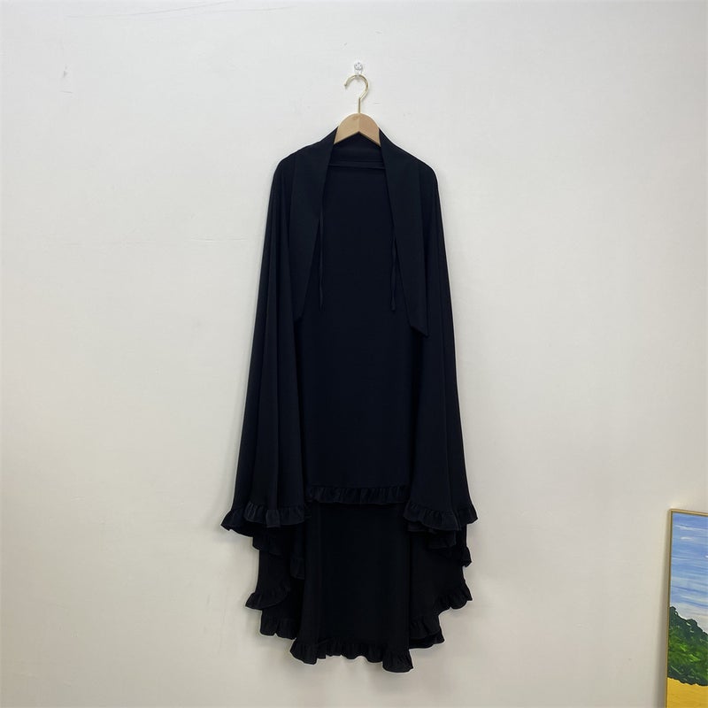 Fashionable Ruffle Hem Solid Color Large Hijab - Image 1