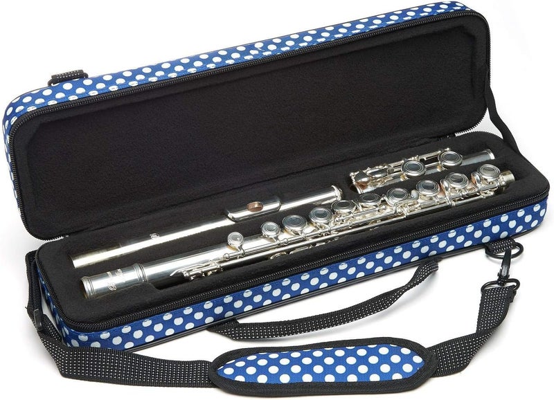 Beaumont Blue Polka Dot Flute Case - Lightweight Canvas C Case With Shoulder Strap for Yamaha, Jupiter, Trevor James Flute - Image 4