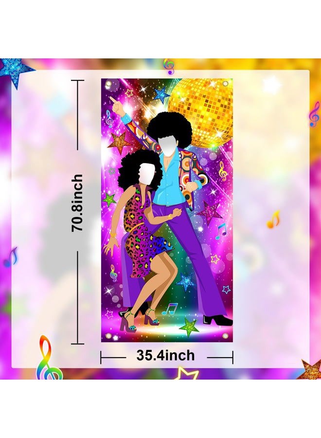 Lecheme Disco Door Banner With Face Hole 3x6ft 70s Party Decorations 70s Theme Photo Props Party Supplies Face Cutout Photo Background - Image 2