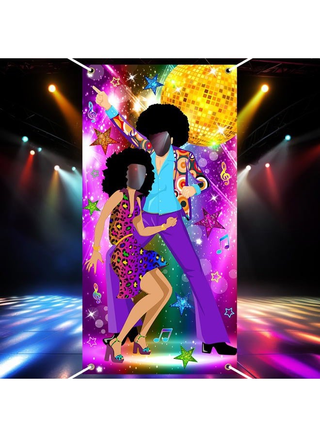 Lecheme Disco Door Banner With Face Hole 3x6ft 70s Party Decorations 70s Theme Photo Props Party Supplies Face Cutout Photo Background - Image 1
