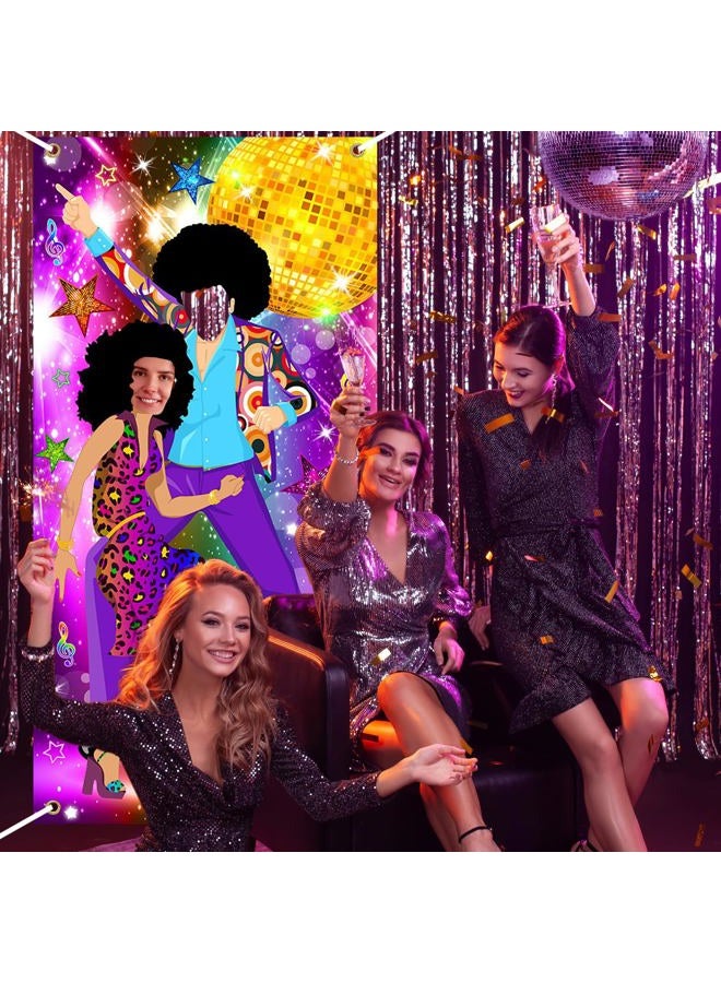 Lecheme Disco Door Banner With Face Hole 3x6ft 70s Party Decorations 70s Theme Photo Props Party Supplies Face Cutout Photo Background - Image 4