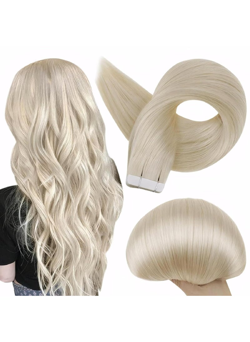 Full Shine Full Shine Tape in Hair Extensions Real Human Hair 60 Platinum Blonde Tape in Hair Extensions Human Hair 16 Inch Invisible Tape in Extensions 50g Extensions Human Hair Natural 20 Pcs 