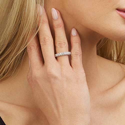 Barzel 3 Row Eternity Ring Wedding Band for Women 18k White Gold Plated Cubic Zirconia Eternity Band Ring Jewelry (Silver, 9) - Image 2