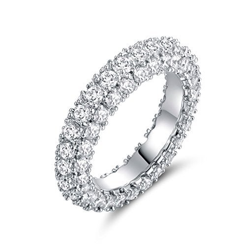 Barzel 3 Row Eternity Ring Wedding Band for Women 18k White Gold Plated Cubic Zirconia Eternity Band Ring Jewelry (Silver, 9) - Image 1