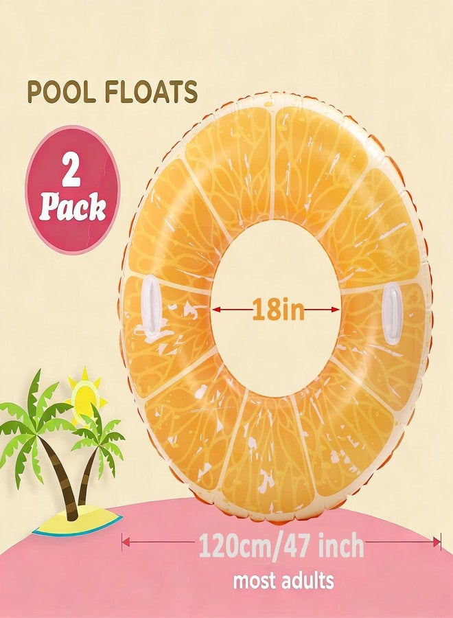 Yuokwer Inflatable Pool Floats Adults- 2 Pack Giant Floaties Orange and Watermelon Pool Tubes Swim Rings Transparant with Handles Inflatable Pool Float for Swimming Pool Party Lake Beach Adults (Fruit) - Image 2